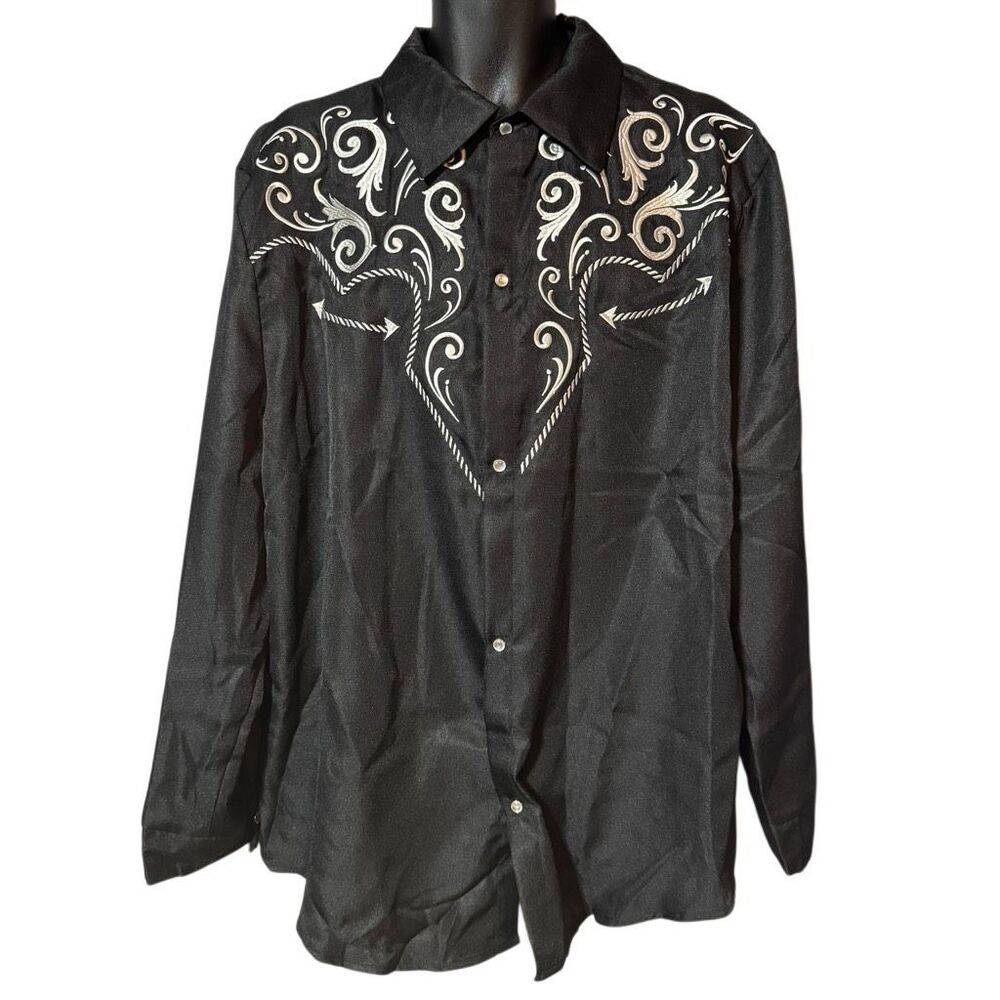 Western Embroidered Pearl Snap Dress Button Up Down Shirt Men’s Size 42
